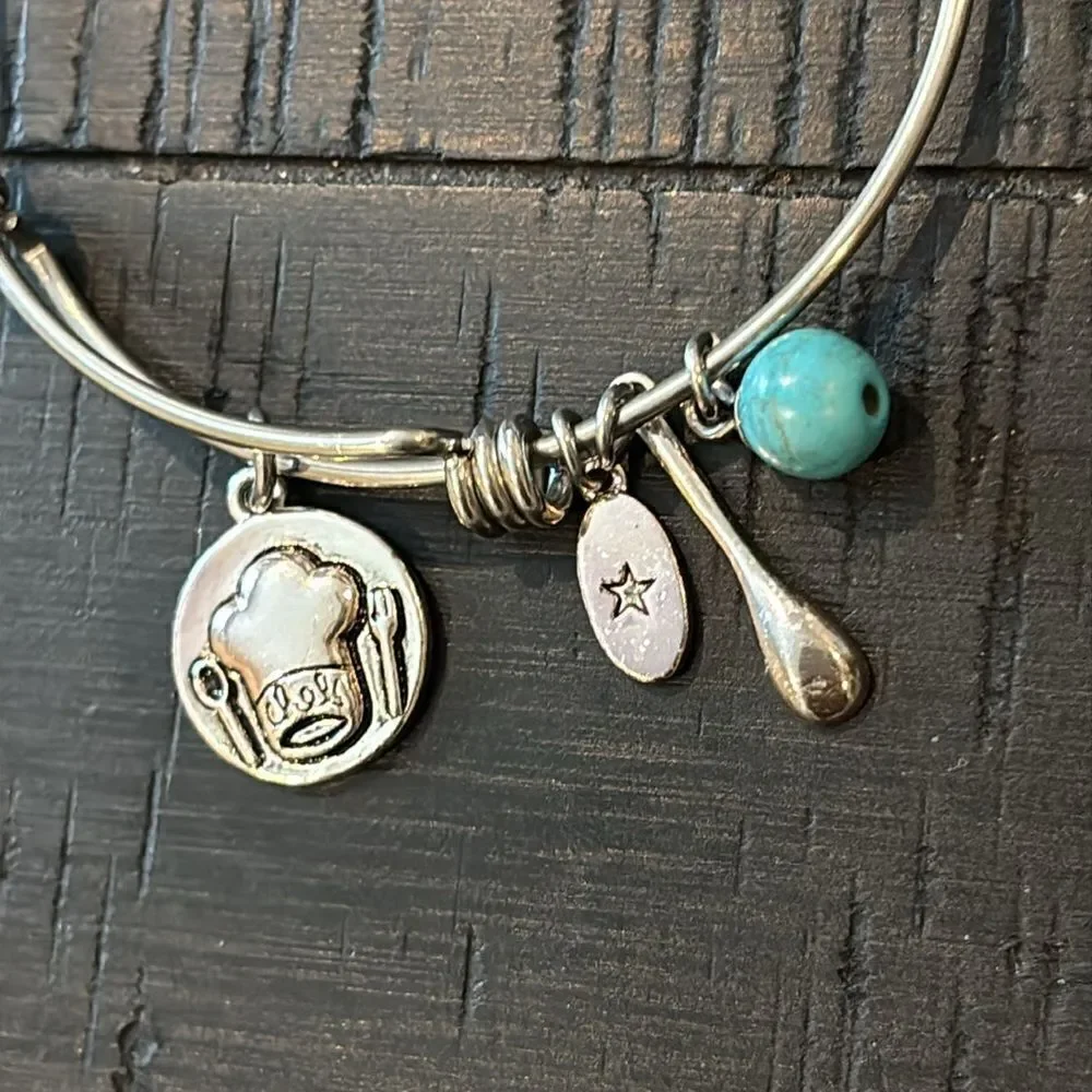 Unwritten Chef Baker Bangle Turquoise Charm Spoon Bracelet Adjustable